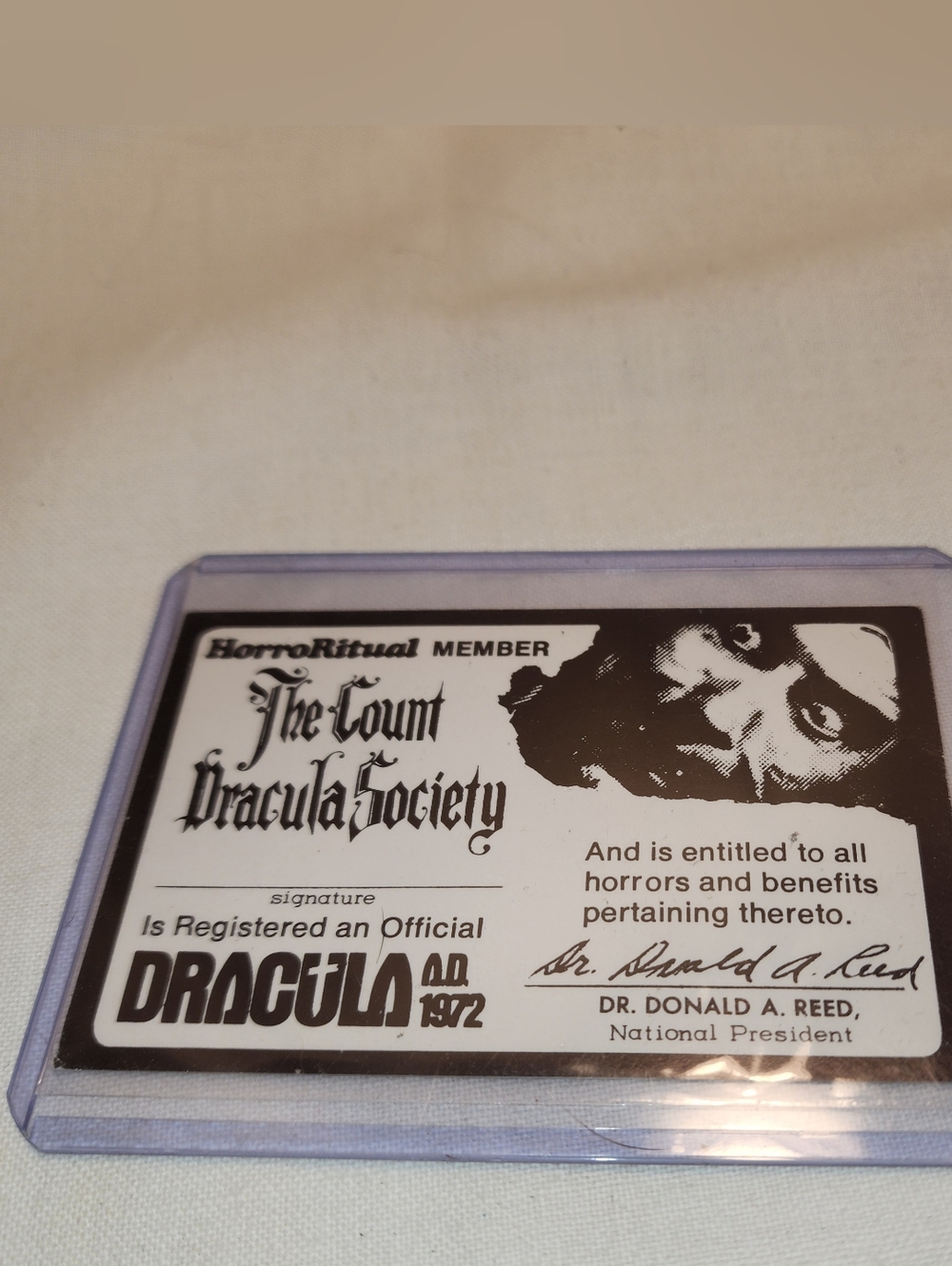 The Count Dracula Society Member Card - Black & White. 1972 Rare Hard  To Find